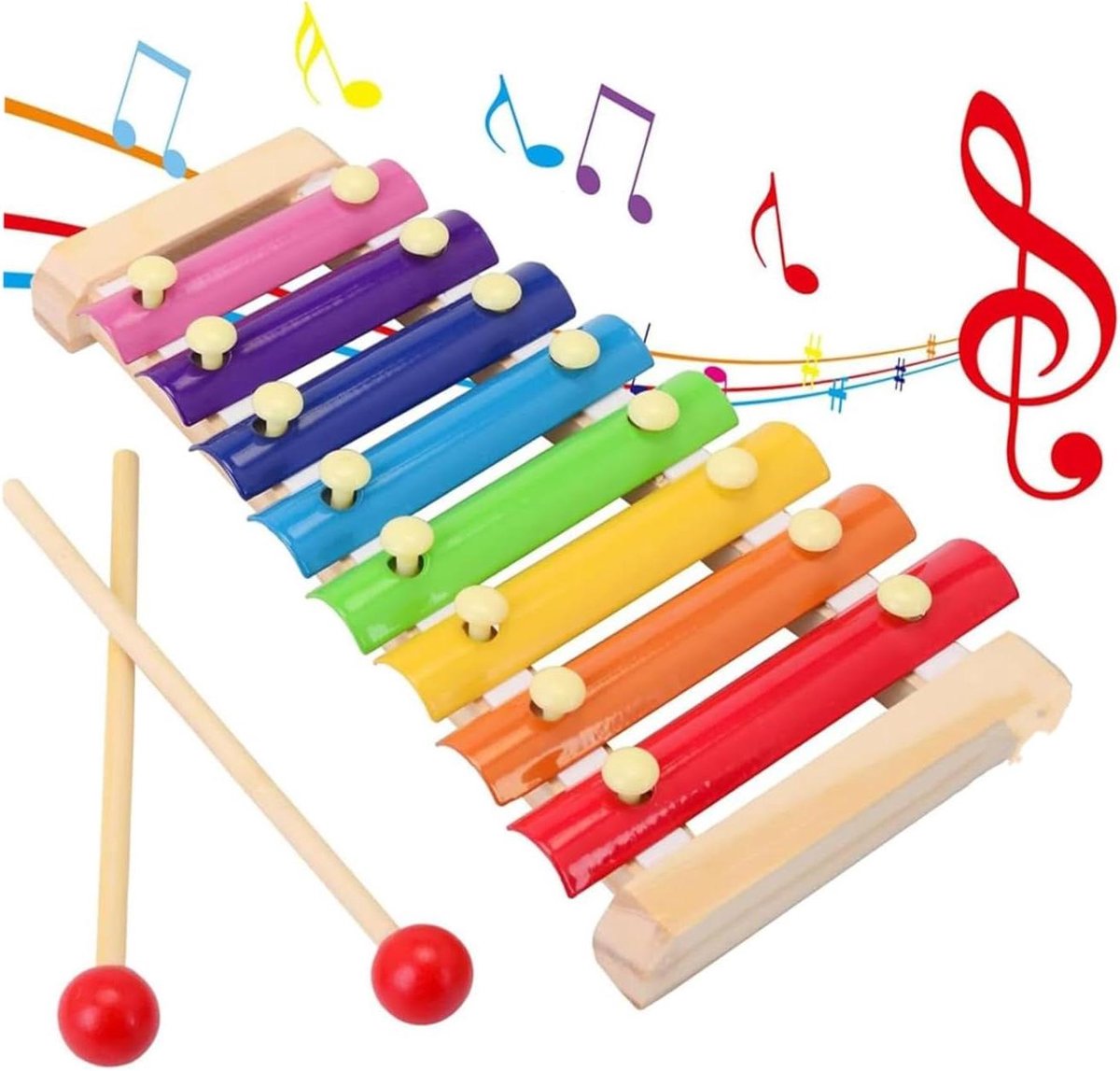Kinderen Glockenspiel - Peuter Xylofoon - Muziek Leren - 8 Kleurgecodeerde Toetsen - 25 cm - Felgekleurd
