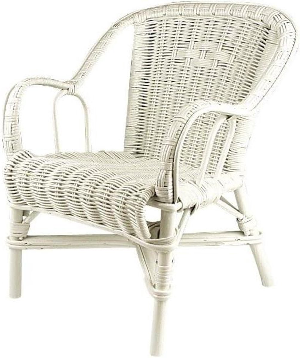 Kinderstoel rotan - Kindertroon - Zelfstandig zitten - Met armleuningen - 41 x 42 x 50 cm - Wit