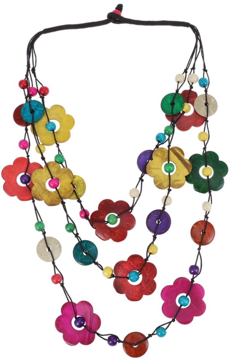 Parelketting Boho Boheemse houten ketting sieraden hanger bloemblad ketting kettingen voor schelpketting vrouwen ketting ronde bamboe juweel korrel, Medium, Kunststof, Geen edelsteen