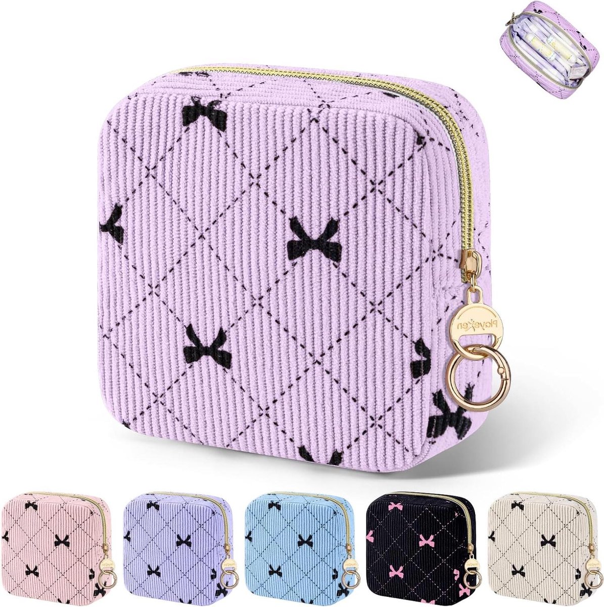 Maandverband etui - Opbergtasje - Hygiënisch opbergen - Compact en discreet - Tot 12 stuks - Paars vlinder