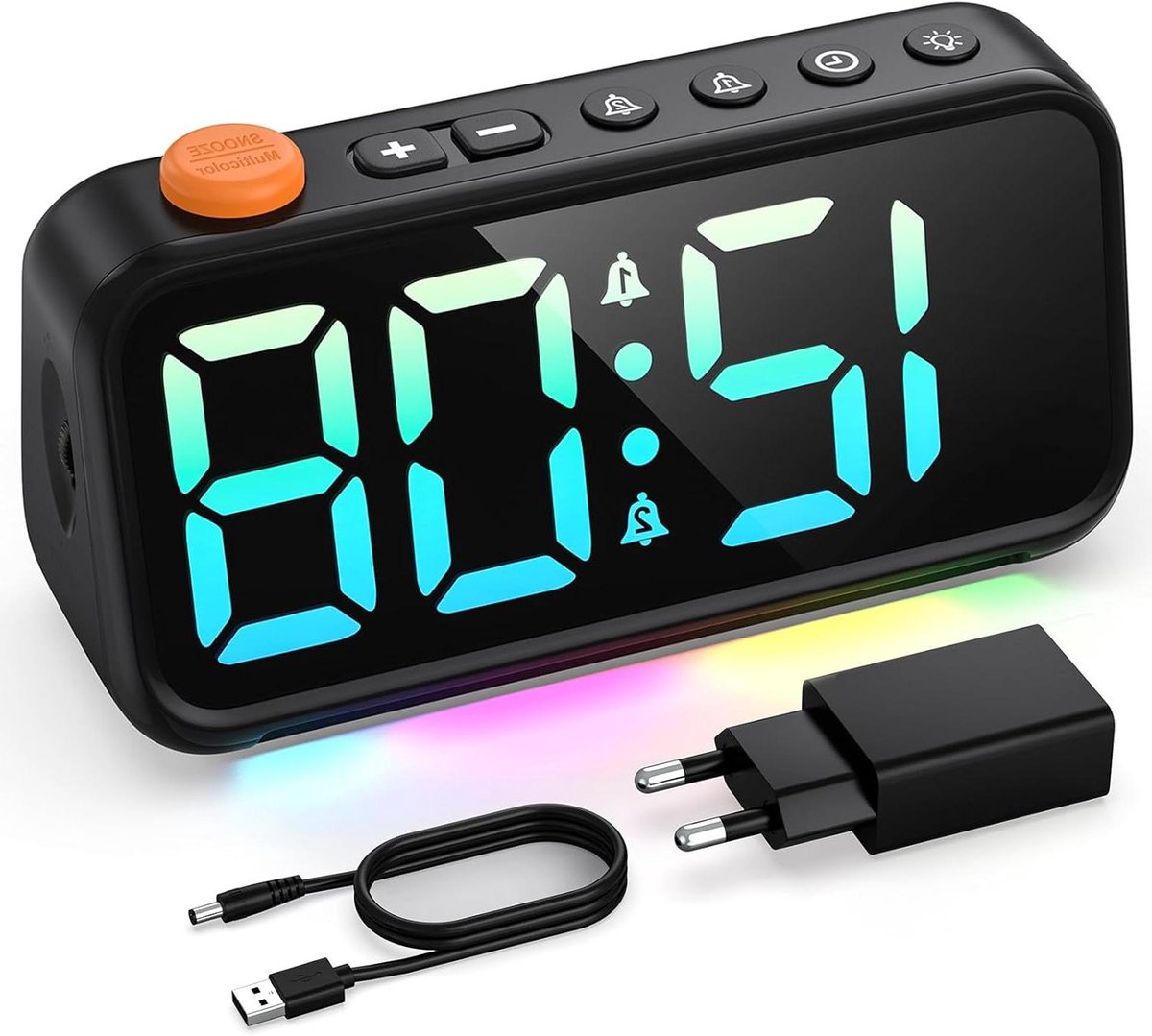 Digitale Wekker - LED Klok - Zacht Wakker Worden - Instelbare Kleuren - 15.5 cm - Zwart