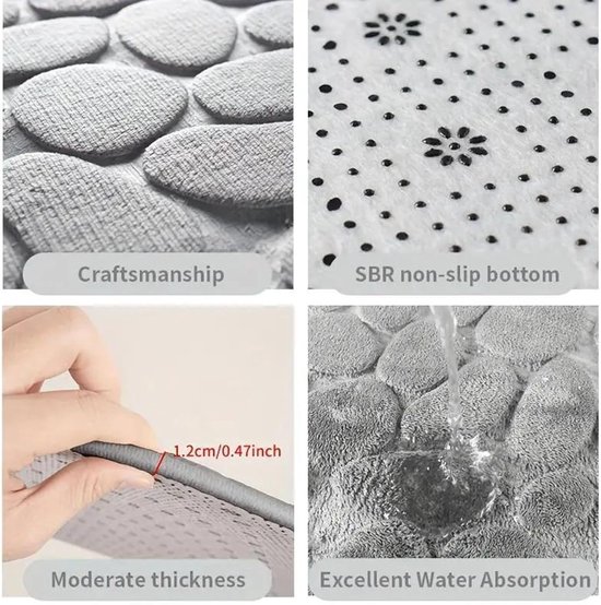 Gebogen Badmat - Douchemat Antislip - Veiligheid in Bad - Zacht Absorberend - 30x60x100cm - Zwart — afbeelding 5