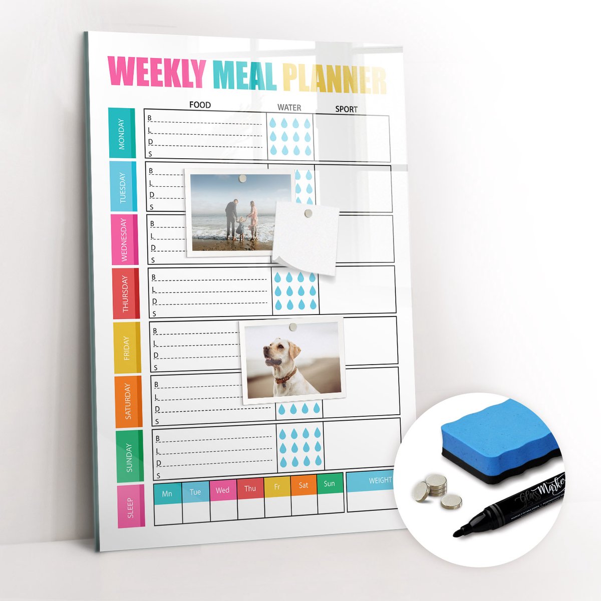 Tulup Whitebord - Dieet weekmaaltijdplanner - 40 x 60 cm - Veelkleurig Magnetische borden voor reismagneten - Gratis 5 Sterke Magneten + Whiteboard Marker & Wisser - Industrieel Wandbord - Memo Bord - Inspiratiebord Kantoor