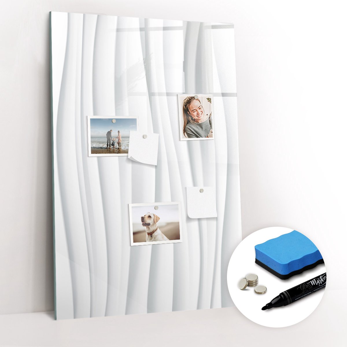 Tulup Whitebord - Lineaire abstracte lijnen - 60 x 90 cm - Wit Memobord Keuken - Gratis 5 Sterke Magneten + Whiteboard Marker & Wisser - Scandinavisch Design Bord - Magneetbord Rechthoekig - Notitiebord Werkplek