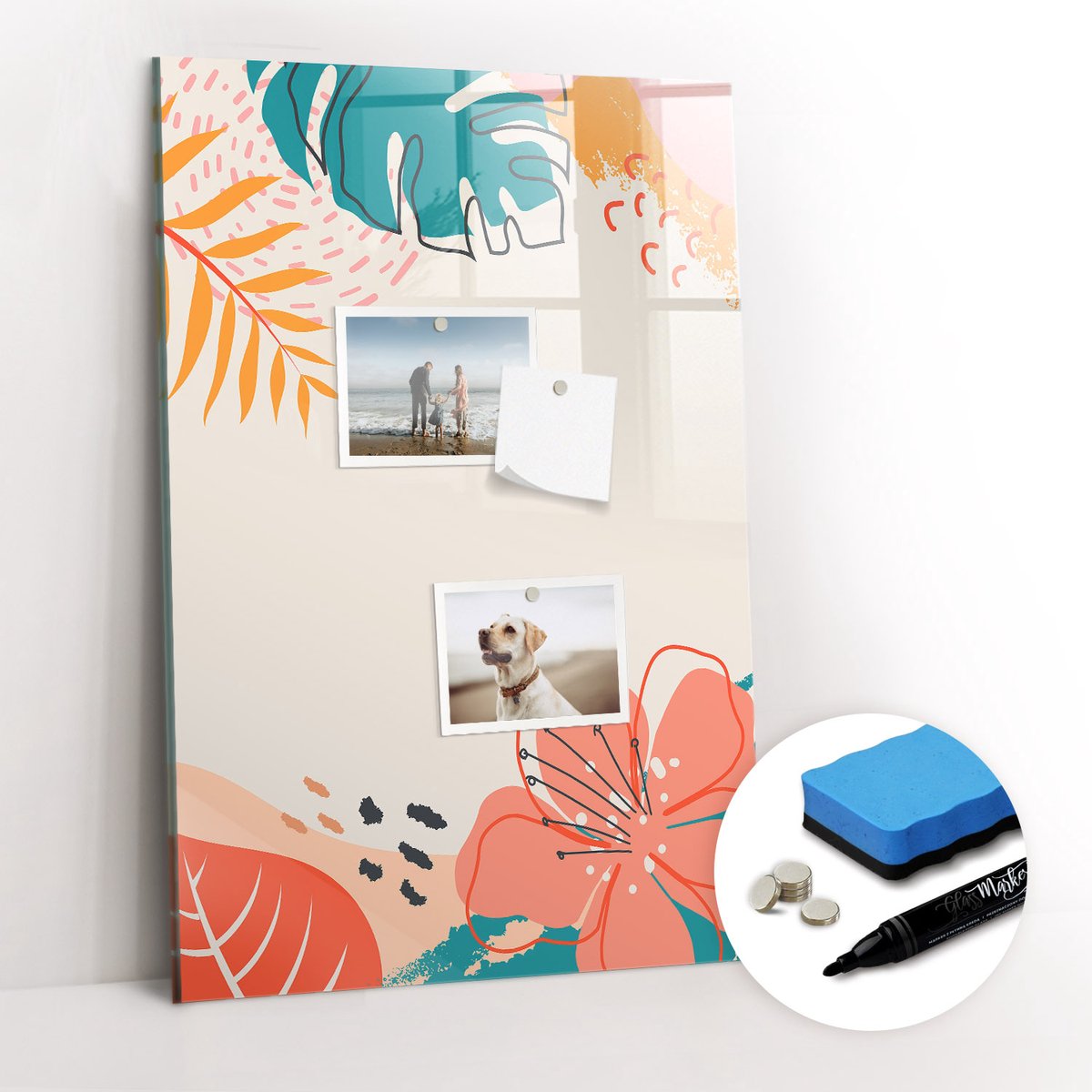 Tulup Whitebord - Zomerbloem - 40 x 60 cm - Veelkleurig Memobord Magnetisch - Gratis 5 Sterke Magneten + Whiteboard Marker & Wisser - Decoratief Magnetisch Bord - Magneetbord Rechthoekig - Productiviteit Tools