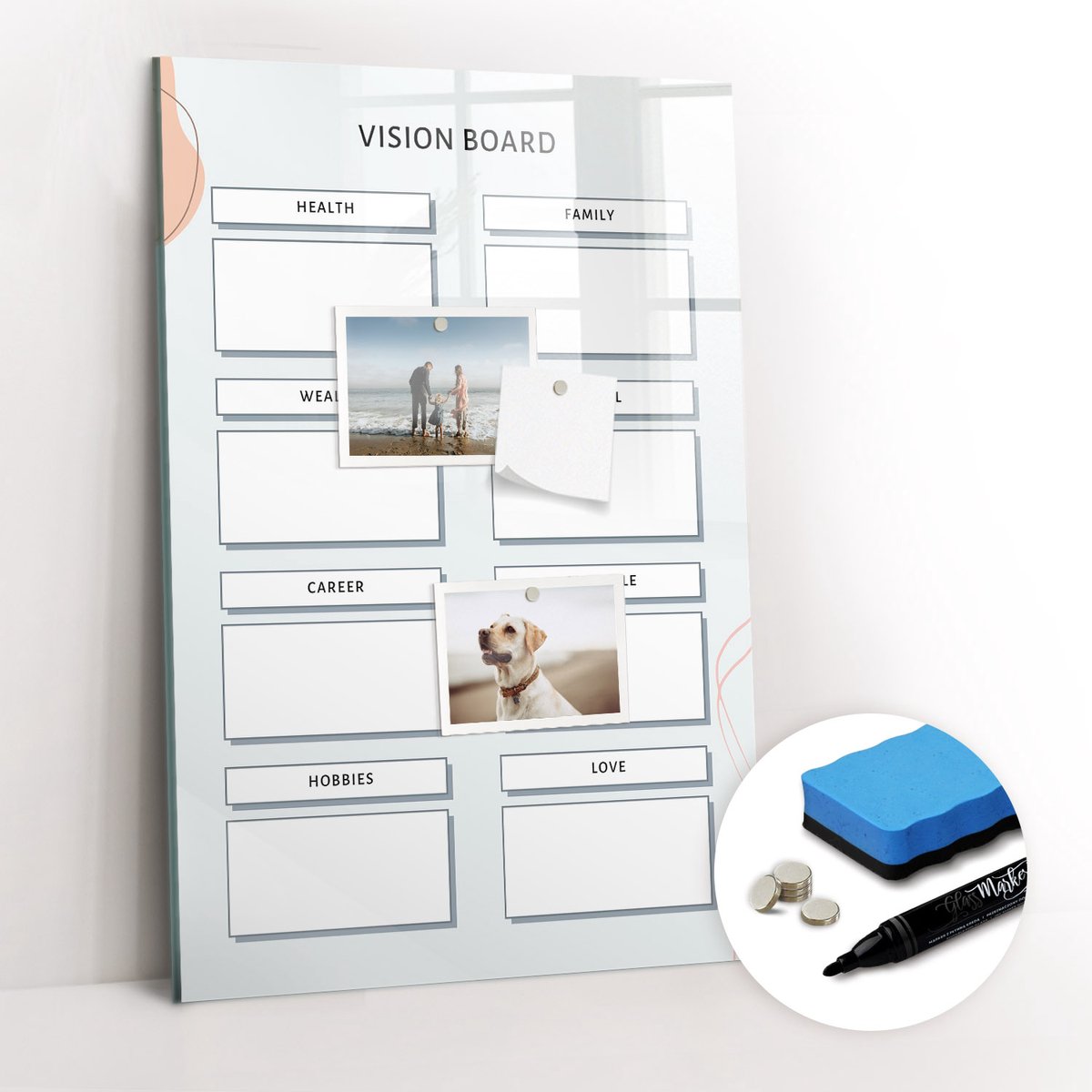 Tulup Whitebord - Gezondheidsraad - 40 x 60 cm - Blauw Magneetbord Keuken - Gratis 5 Sterke Magneten + Whiteboard Marker & Wisser - Scandinavisch Design Bord - Magneetbord Foto - Organiseer Je Bureau