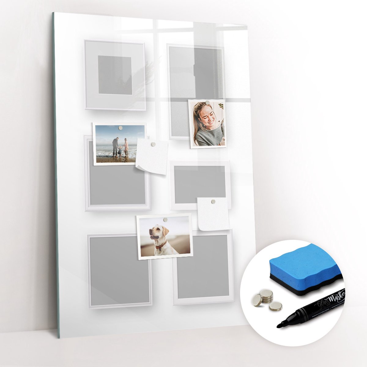 Tulup Whitebord - Fotolijsten - 60 x 90 cm - Grijs Magneetborden voor vakantiemagneten - Gratis 5 Sterke Magneten + Whiteboard Marker & Wisser - Wanddecoratie Kantoor - Memobord Magnetisch - Inspiratiebord Kantoor