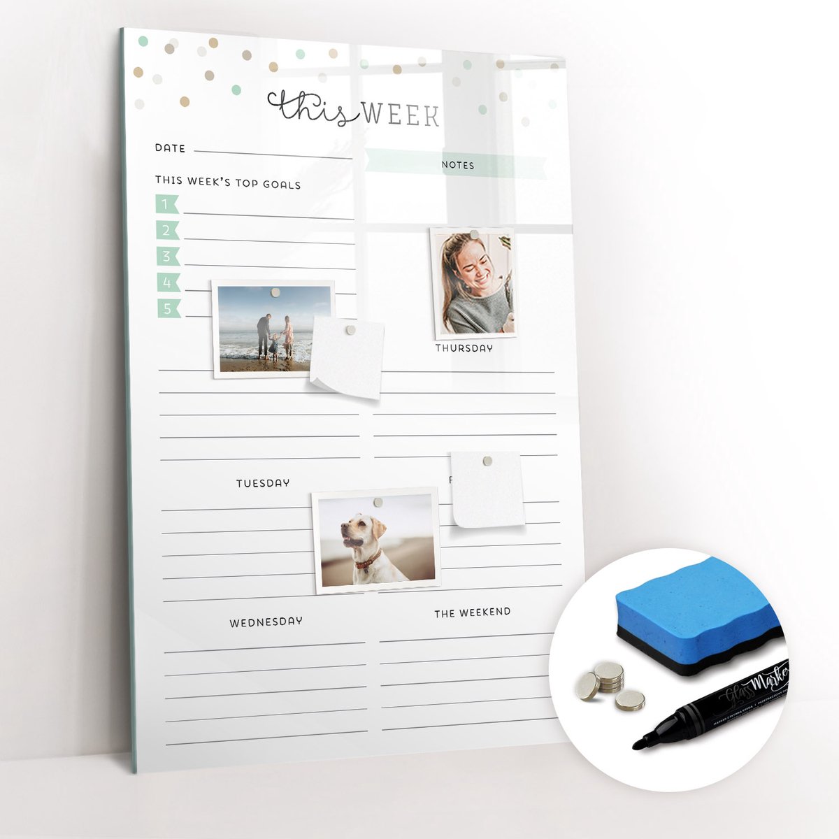 Tulup Whitebord - Wekelijks schoolrooster - 60 x 90 cm - Wit Magnetisch Memobord - Gratis 5 Sterke Magneten + Whiteboard Marker & Wisser - Interieur Accessoires Kantoor - Magnetisch Bord - Ideeënbord Thuiswerkplek