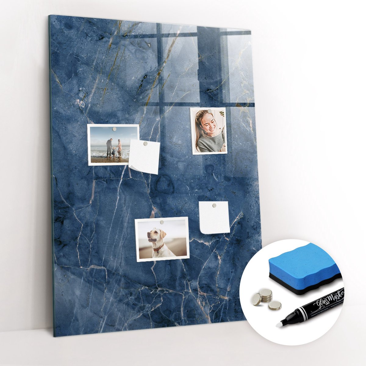 Tulup Whitebord - Decoratief marmer - 70 x 100 cm - Marine Magneetbord Muur - Gratis 5 Sterke Magneten + Whiteboard Marker & Wisser - Moderne Wanddecoratie - Magneetbord Keuken - Notitiebord Werkplek