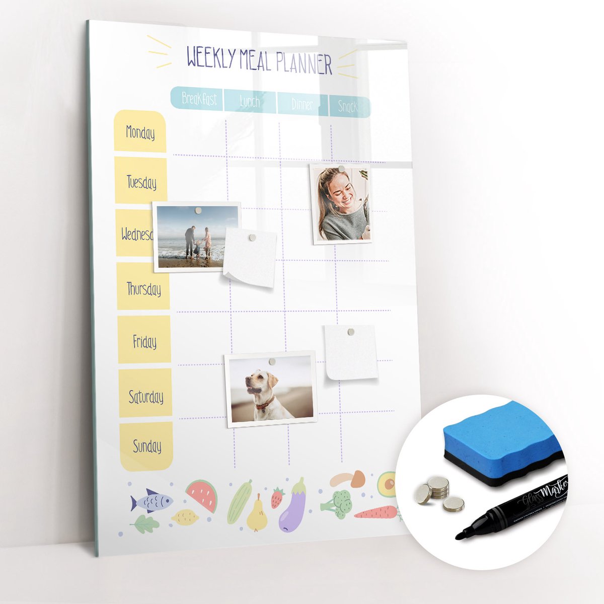 Tulup Whitebord - Fitness weekmaaltijdplanner - 60 x 90 cm - Veelkleurig Memo Magneetbord - Gratis 5 Sterke Magneten + Whiteboard Marker & Wisser - Moderne Wanddecoratie - Magnetisch Memobord - Planning Muur