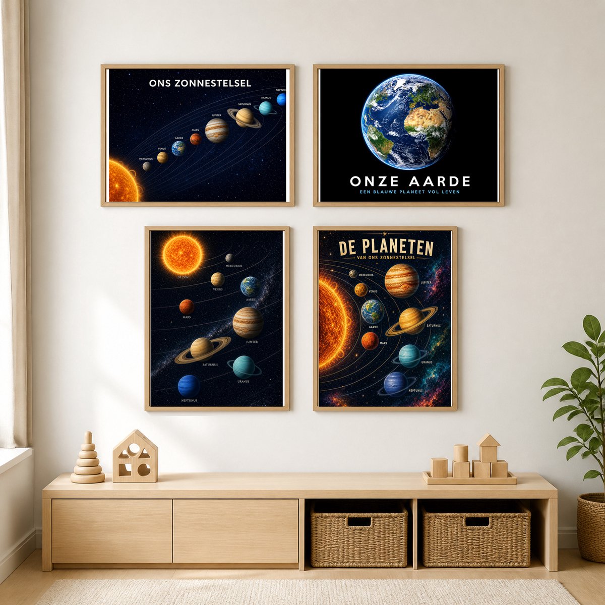 Educatieve Ruimteposter Set Planeten en Aarde - 4-Luik - 30 x 40 cm - Nederlandstalig