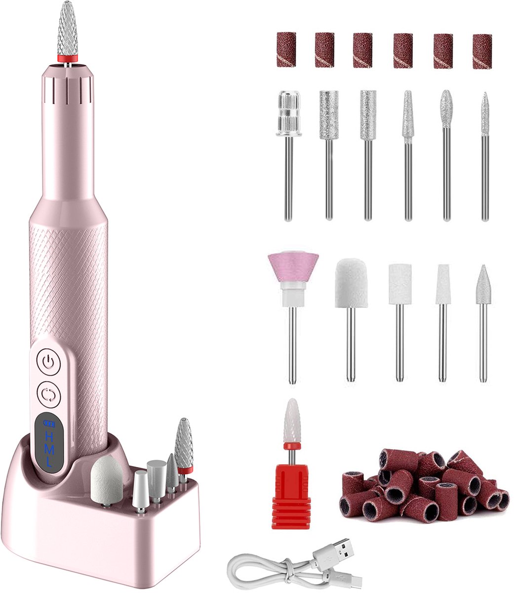REDOM Nagelfrees - Elektrische Nagelfrees Voor Manicure En Pedicure - Nagelboormachine Met 3 Snelheden - Draadloos En USB-Oplaadbaar - Compact Voor Nagelverzorging - Roze