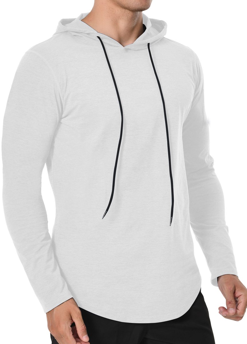 MEETYOO Heren Workout Tanktops Met Capuchon Lange Mouwen Gym Hoodies Bodybuilding Muscle Cut-Off T-shirt-Wit-XL