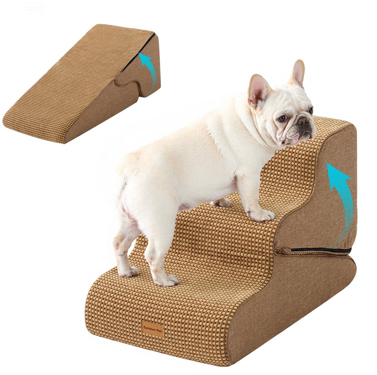 Famanu – Hondentrap voor kleine honden, 3 treden, schuim met hoge dichtheid en antislip waterdichte bekleding, ideaal voor bed en bank