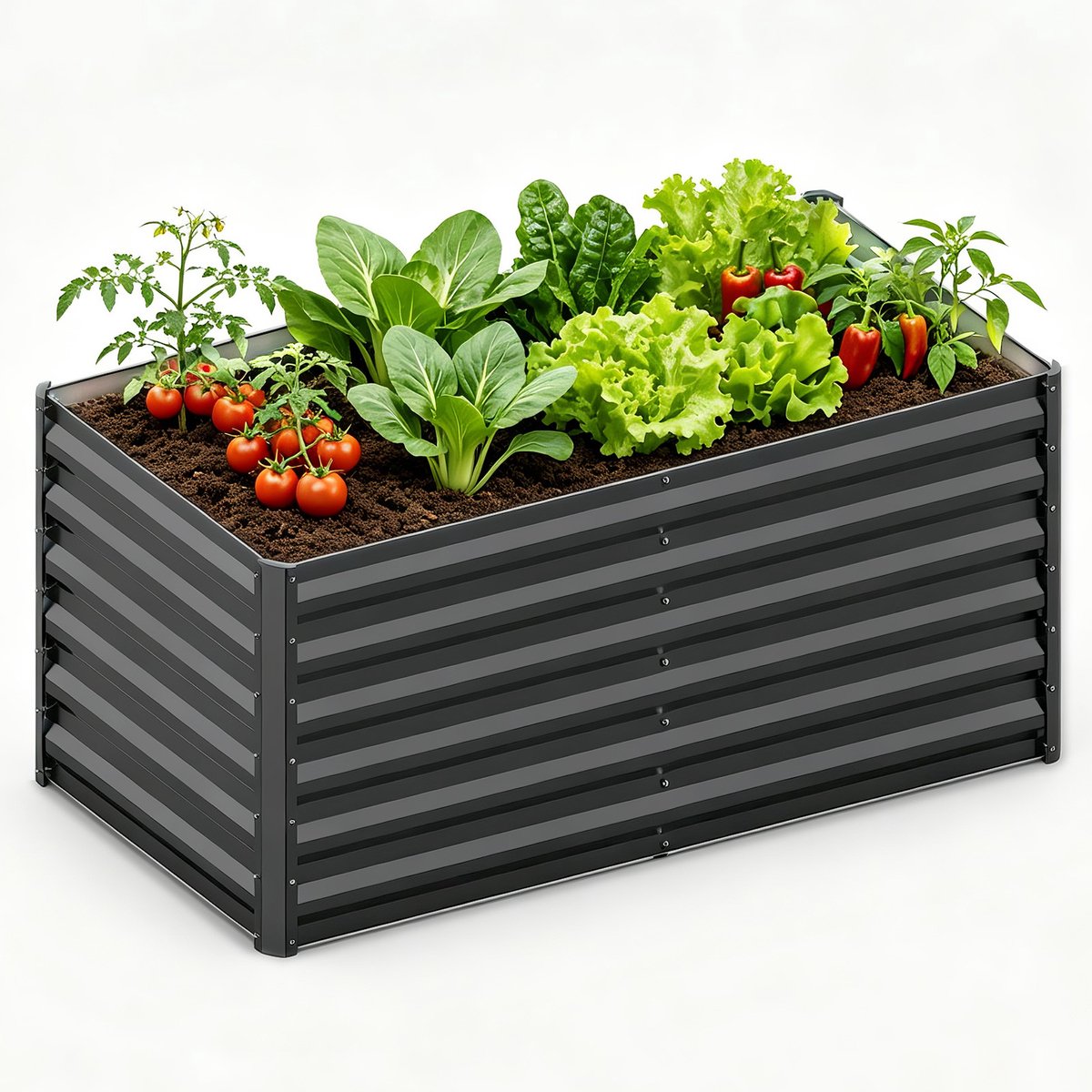 Soontrans - Verhoogde Metalen Plantenbak - 120X60X60cm - Rechthoekig Verzinkt Staal - Groot Plantenbed voor Groenten - Bloemen en Kruiden - Tuin Tuinbed & Terras Bloembed - Zwart