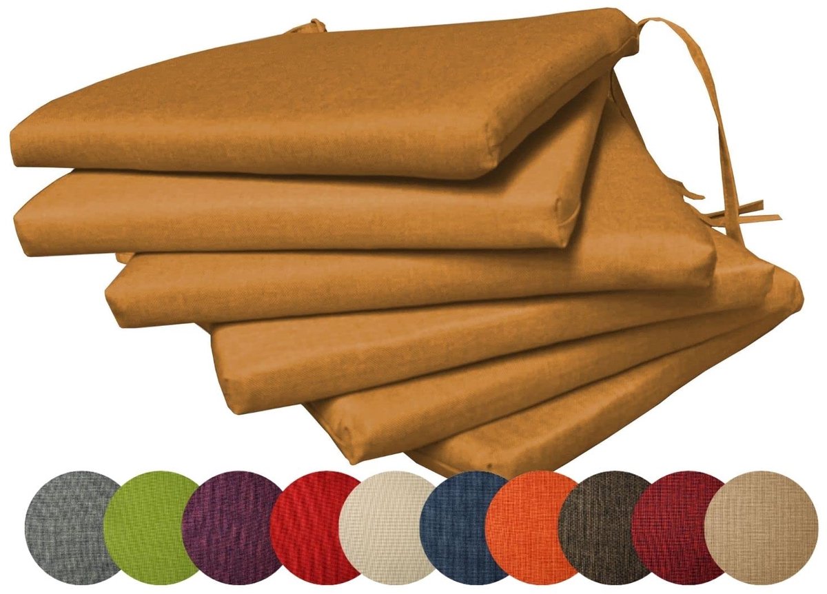 Famanu – Set van 6 tuinkussens, stoelkussens voor tuinstoelen, comfortabel zitkussen in camel kleur