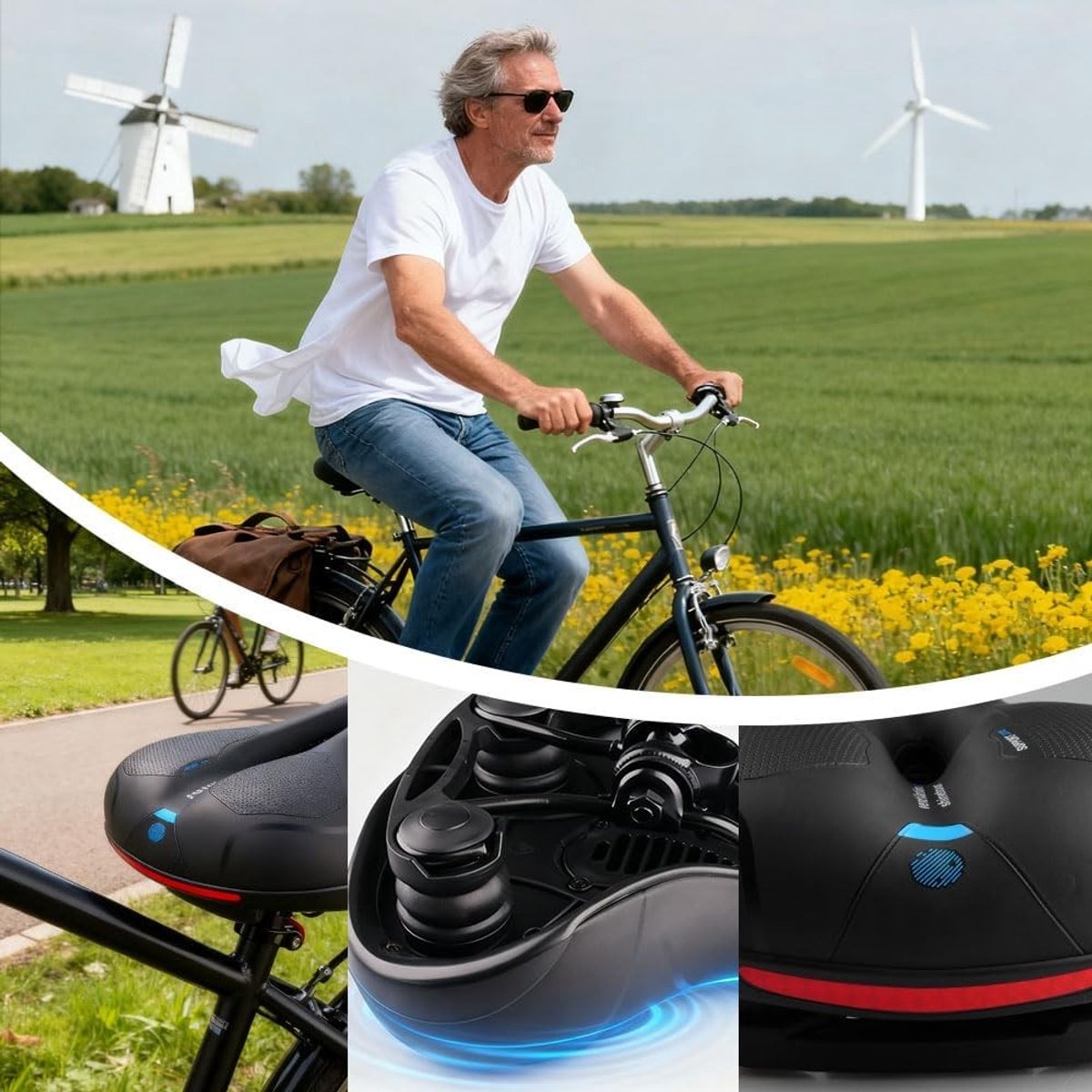 Fietszadel dames super comfort - Zwart - 26 x 21 cm - Ergonomisch en Ademend - Voor Heren en Dames