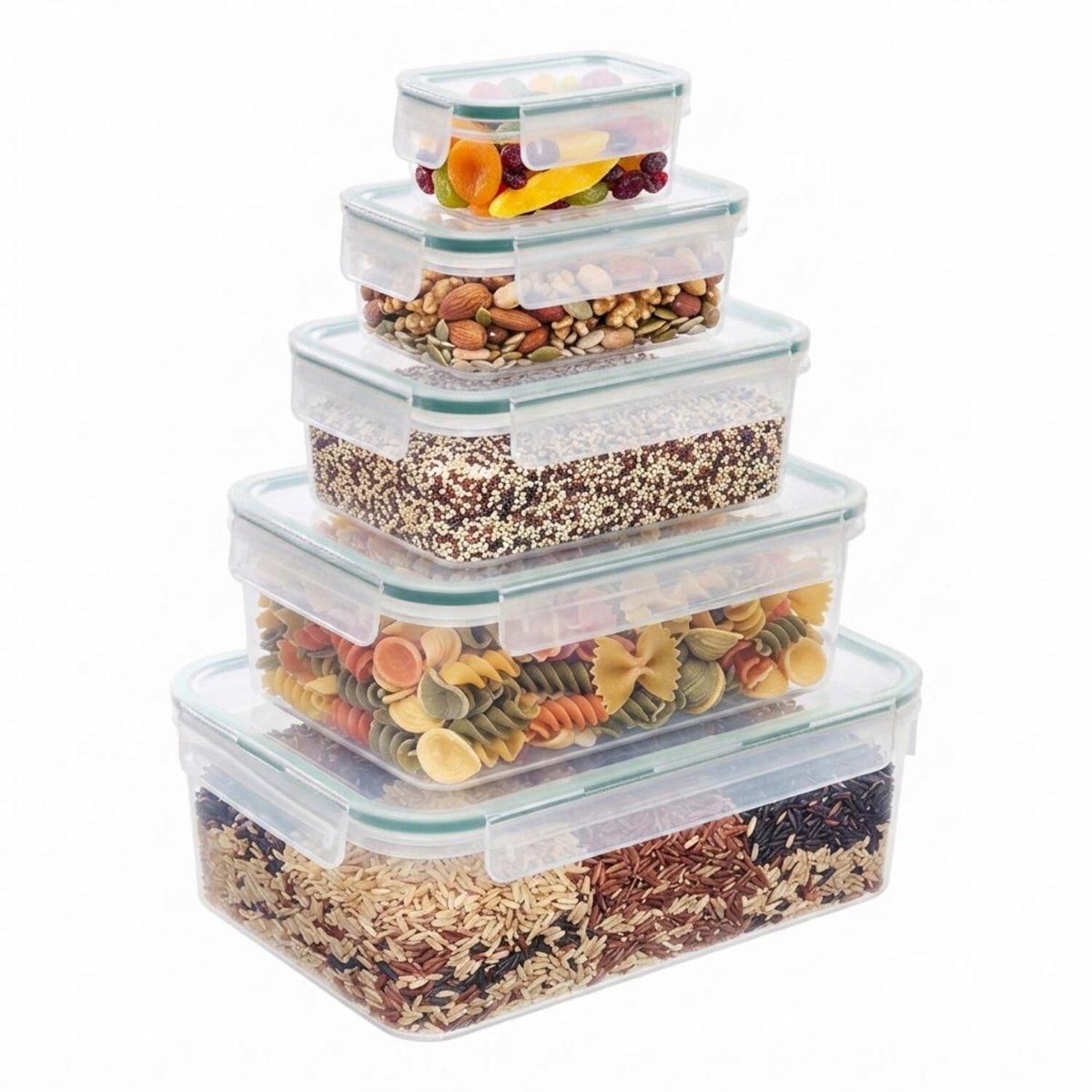 5Five Vershoudbakjes met deksel - kunststof - set 5x stuks - 150 / 400 / 1000 / 2000 / 3800 ml - luchtdicht - met clips - vriezer - bewaarbakjes