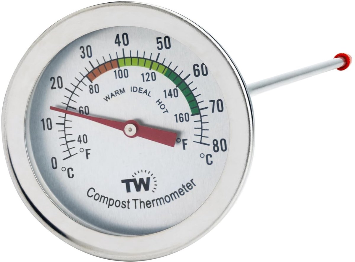 Compost Thermometer - Roestvrijstaal - 50 mm Diameter - 295 mm Temperatuursonde - Voor Thuis en Tuin