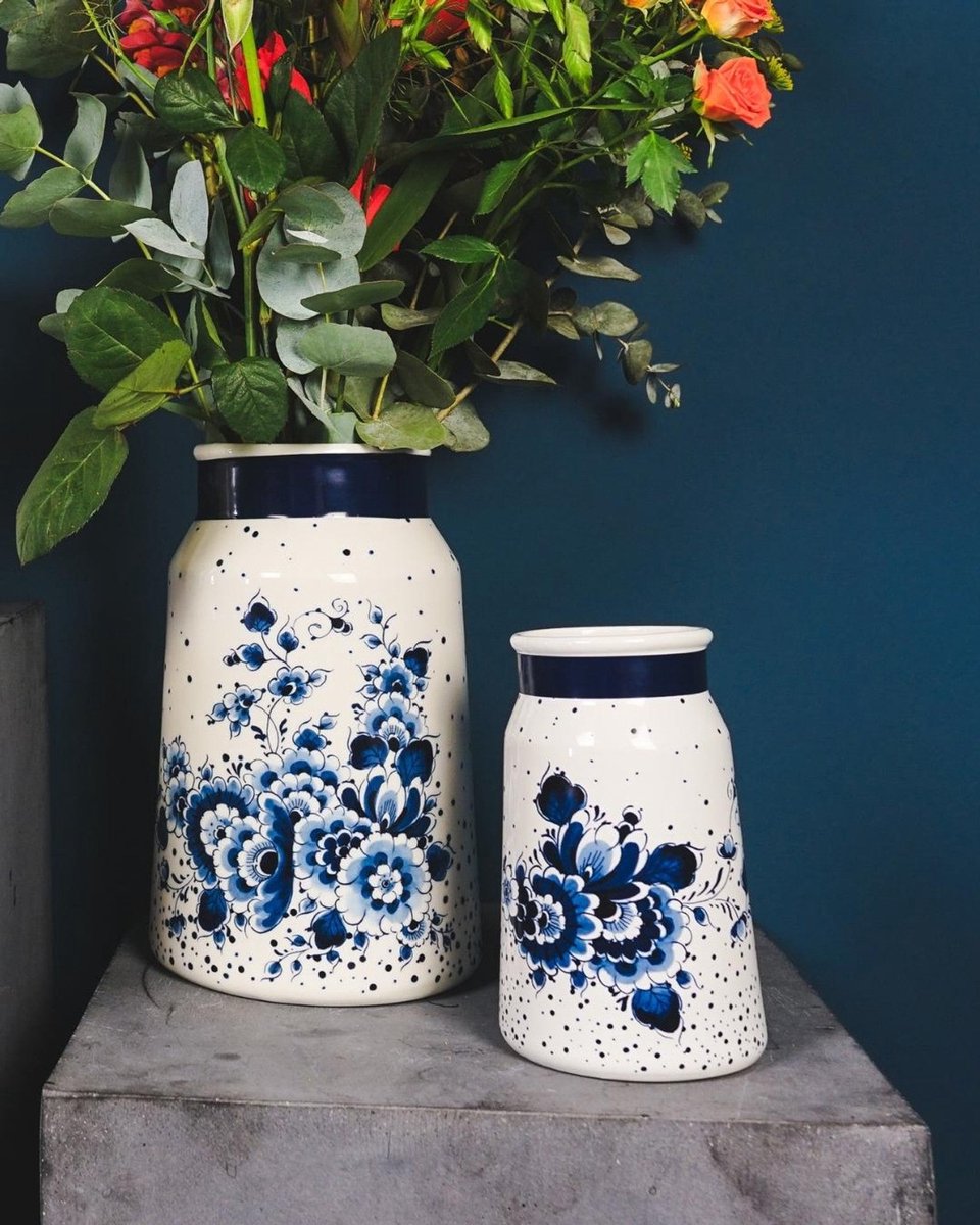 Heinen Delfts Blauw Melkbusvaas - Blauwe Stip - Groot - Hoogte 30 cm. DelftsBlauw met wit