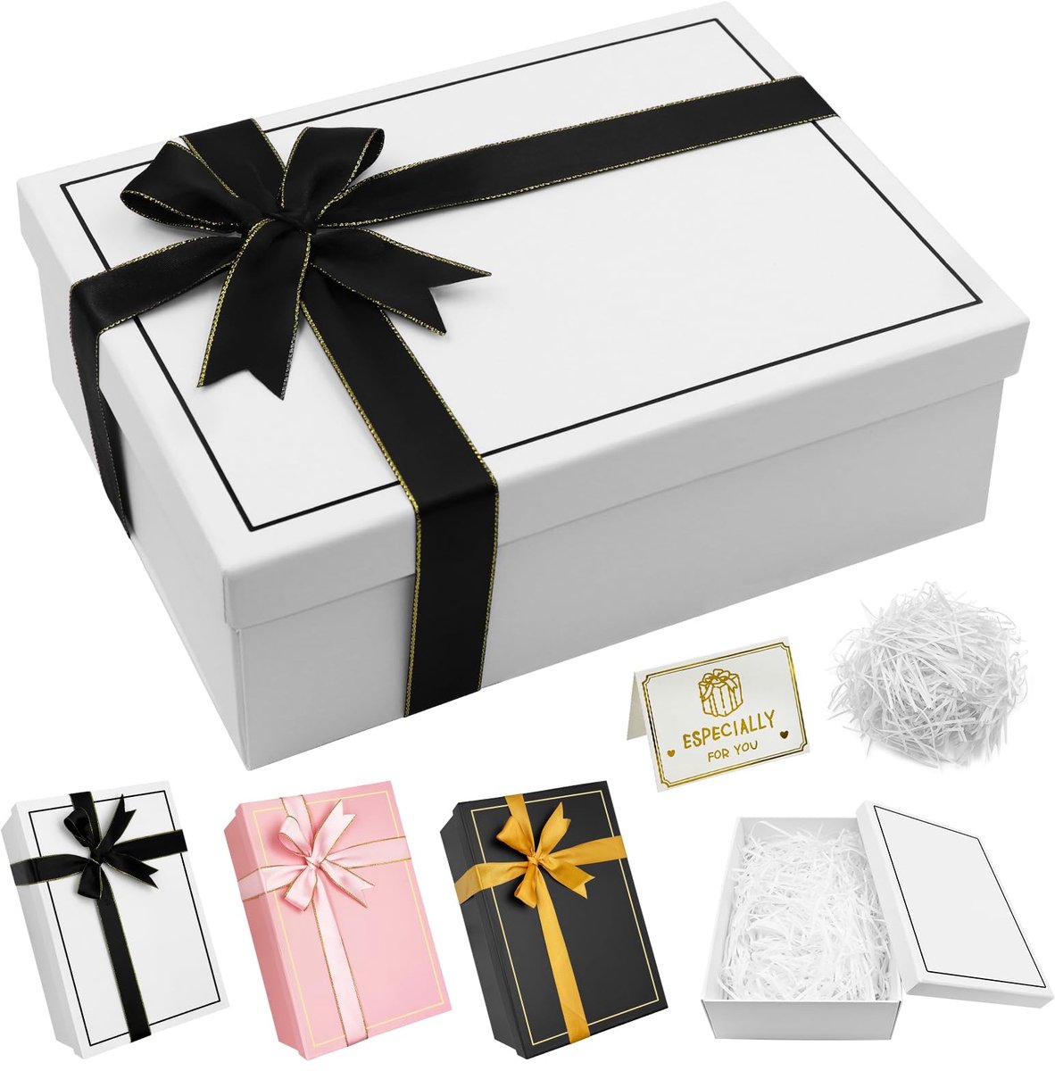 Geschenkdoos Geschenkdoos met deksel 25 x 18 x 8,5 cm, Rechthoekige cadeauverpakking voor verjaardagen met strik - ShopVlot