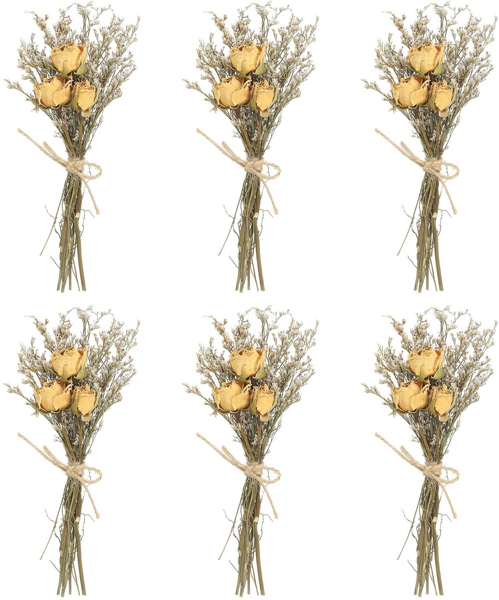 Famanu – Mini-droogboeket, set van 6 stuks met rozen en natuurlijke wilde bloemen voor knutselen en decoratie