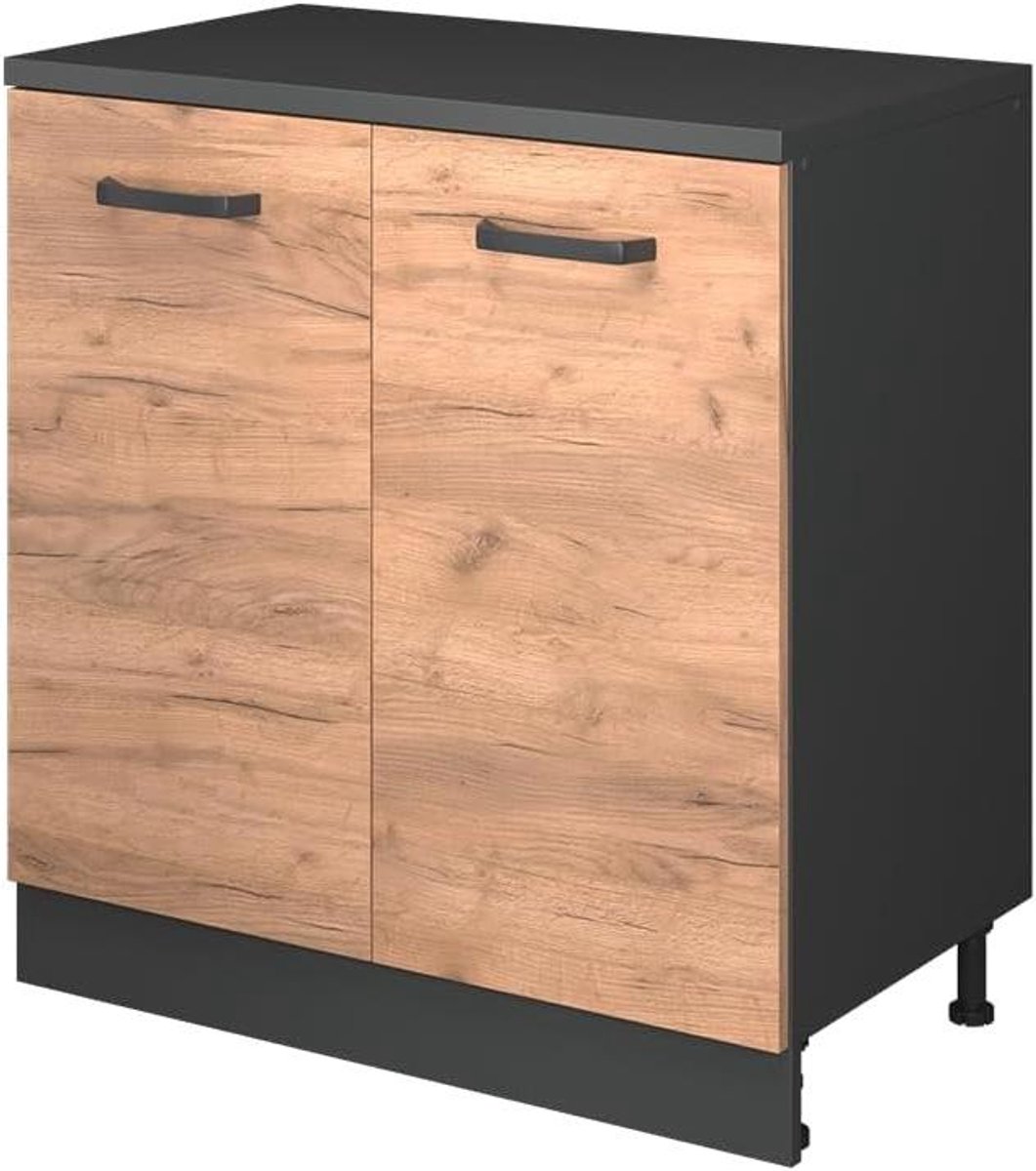 Keukenkast schuine wand - Opbergkast keuken - Ruimte benutten - Met 2 deuren - 80 cm breed - Goudkleurig eiken