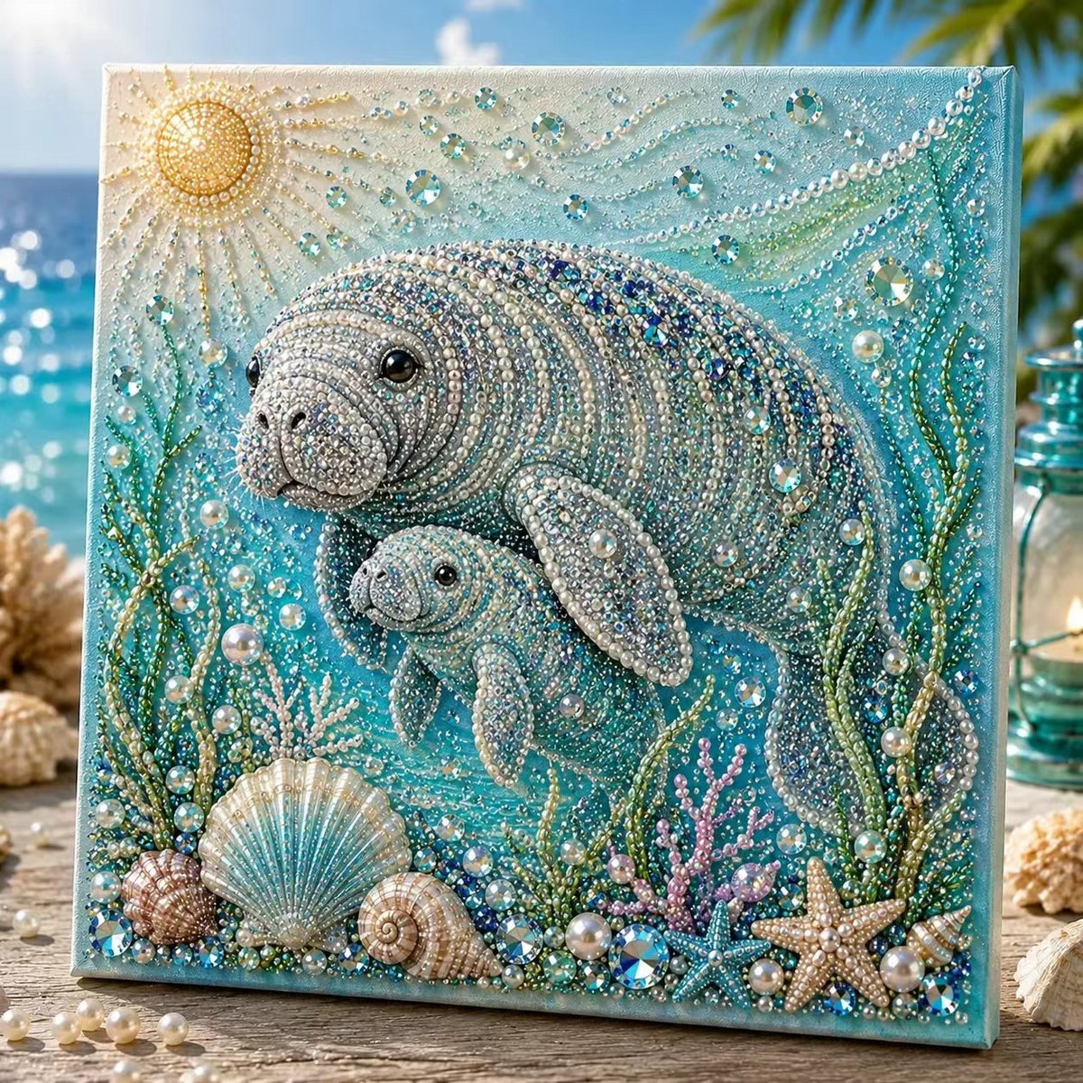 Casalora® 3D Diamant Schilderij DIY Kit Oceaan Parel – Diamond Painting Set met Lijst – Creatieve Hobby voor Volwassenen & Beginners – Wanddecoratie Cadeau – 20 x 20 cm