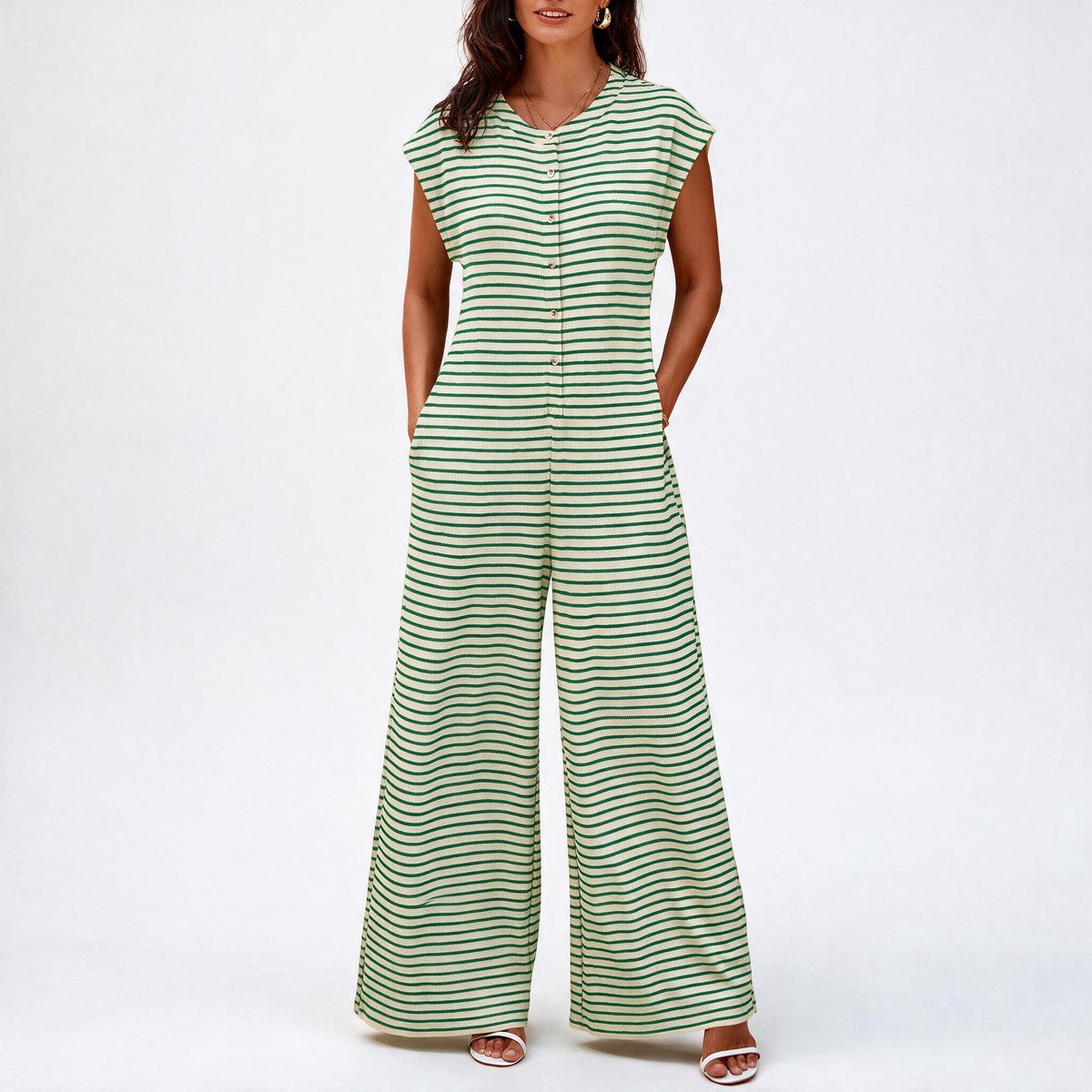 Imily Bela Dames Gestreepte Jumpsuit met Wijde Pijpen