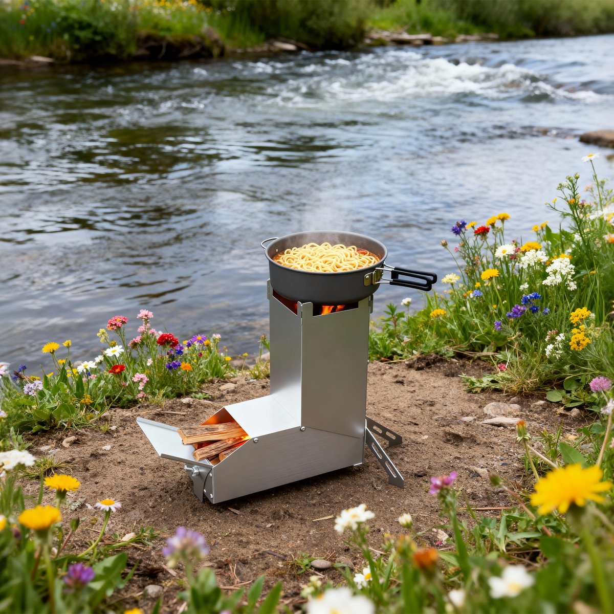Froadp 2er Rocket Stove RVS vuurschaal open haard - Draagbare kampeerhoutkachel, kampeerkachel met tas, kampeerkachel en terraskachel. Campinggrill voor BBQ, wandelen, tuin, zilver