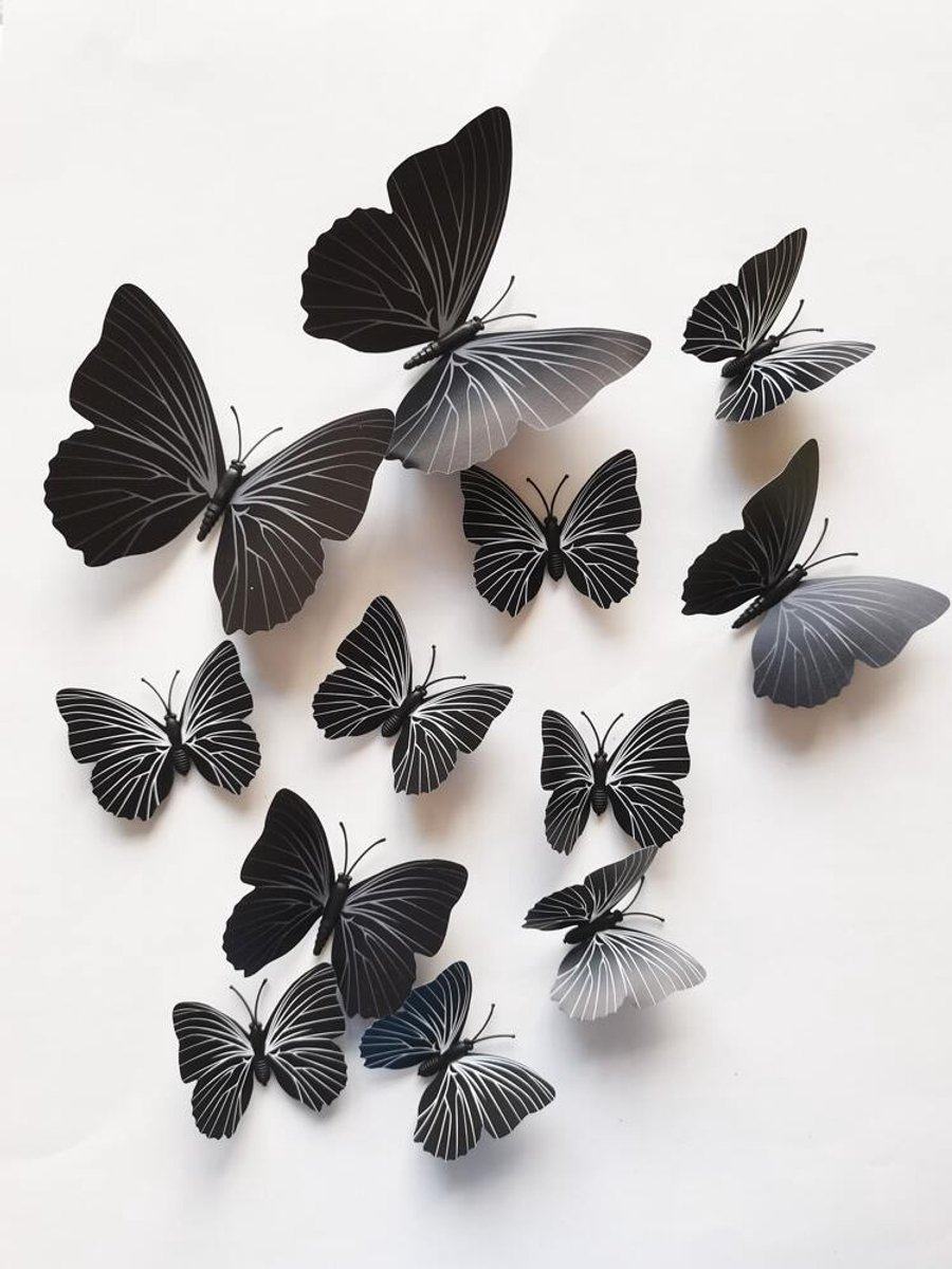 12x Vlinders 3D - Muurvlinders - Vlinder decoratie voor aan muur - Vlinderstickers - Muurstickers - Butterfly wall sticker - Vlinders in kamer - 3D stickers - Zwart - Jonyx