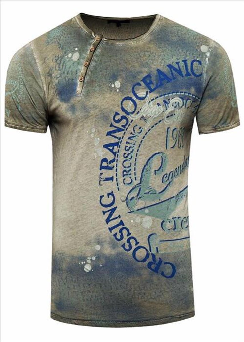 Rusty Neal - Heren T-Shirt - Kaki - Zachte Stof - Italianstyle