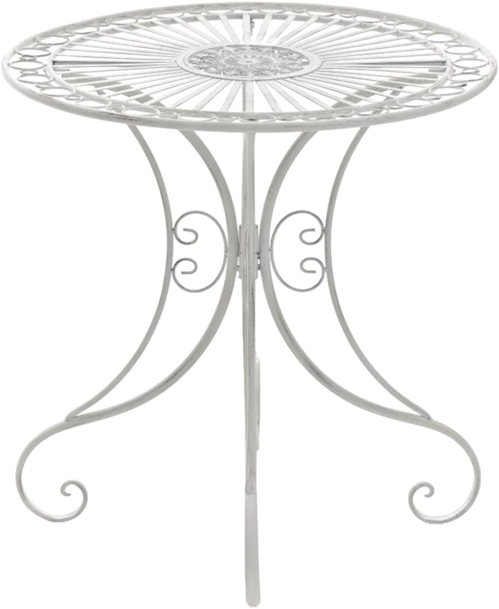 Famanu – Ronde tuintafel als bijzettafel of bistrotafel met sierlijke decoraties in Art Nouveau stijl, metaal, antiek/witte kleur