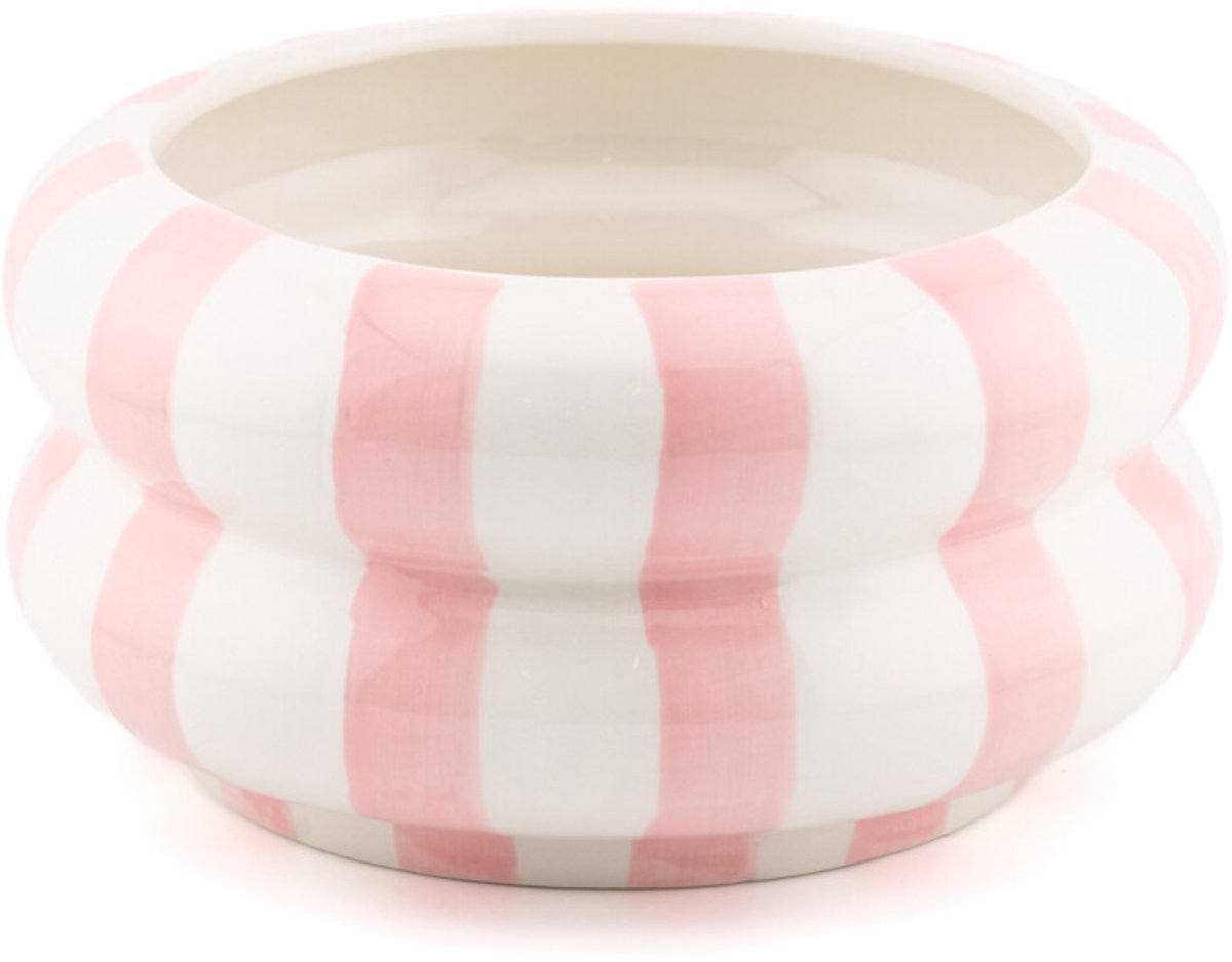 Aardewerk schaal Striped roze