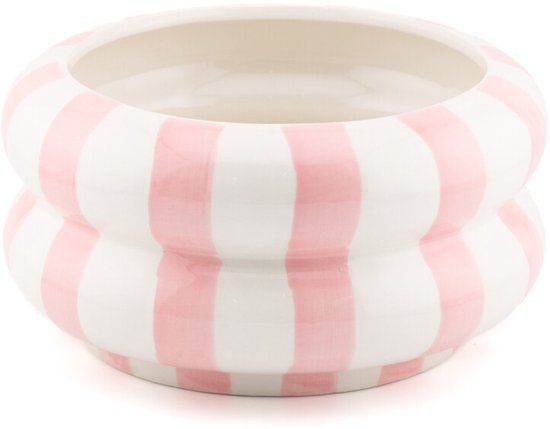 Aardewerk schaal Striped roze