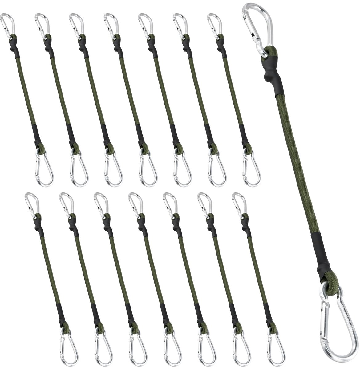 KOHAND 15 stuks bungeekoorden met haken, 30 cm zware bungeekoorden voor buiten, donkergroen elastisch bungee-touw voor - ShopVlot