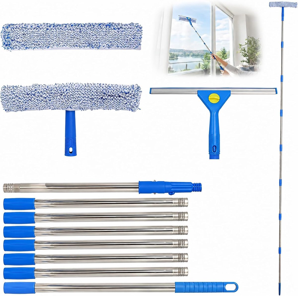 Telescoopsteel Ramenwassen - Zilver - 3 m - Professionele Reinigingsset - Voor Ramen en Douchecabines