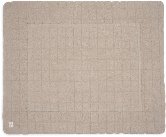 Rechthoekig beige teddy boxkleed met een centraal vlak met ruitpatroon en een rand.