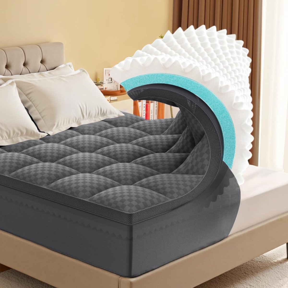 Matrasonderlegger 140x200 - Donkergrijs - 10,5 cm - Verkoelend Traagschuim - Voor Comfortabel Slapen