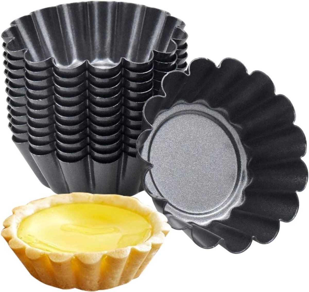 12 Stuks Mini Cakevormen van Koolstofstaal, Herbruikbare Muffinvormen voor Cupcakes en Taarten, Ideaal voor Bakken en Keukenaccessoires