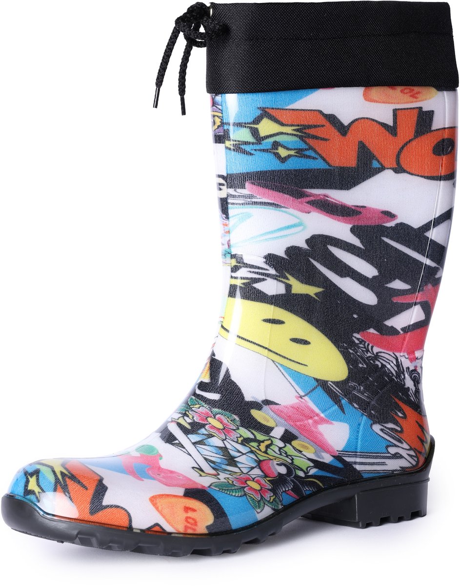 Ladeheid Dames Regenlaarzen - Rubberen Laarzen met manchet Waterdichte - PVC - LA-LMG-879-Aspen - Krant - 40