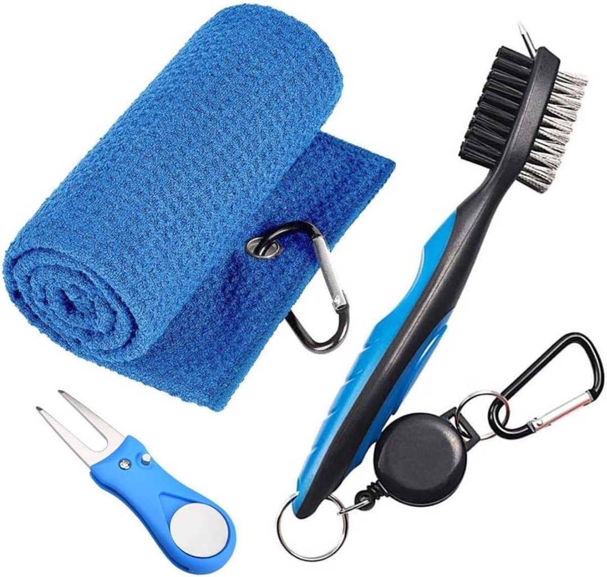 Golf Club Reinigingsborstel - Blauw - 20 cm - Dubbelzijdige Groef Cleaner met Spike en Loop Clip - Voor Golfaccessoires