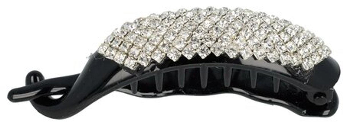 Haarsoires Haarspeld Haarclip 7cm - Strass Steentjes - Kunststof - Zwart - Hair Clip - Decoratieve Haaraccessoire