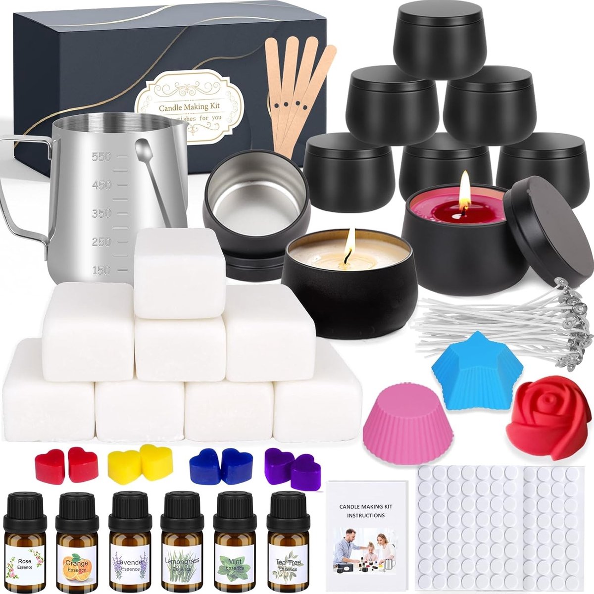 Kaarsen Maakset - Zwart - 254 Accessoires voor Doe-Het-Zelf Kaarsen - Inclusief Sojawas en Etherische Oliën - Voor Beginners en Professionals