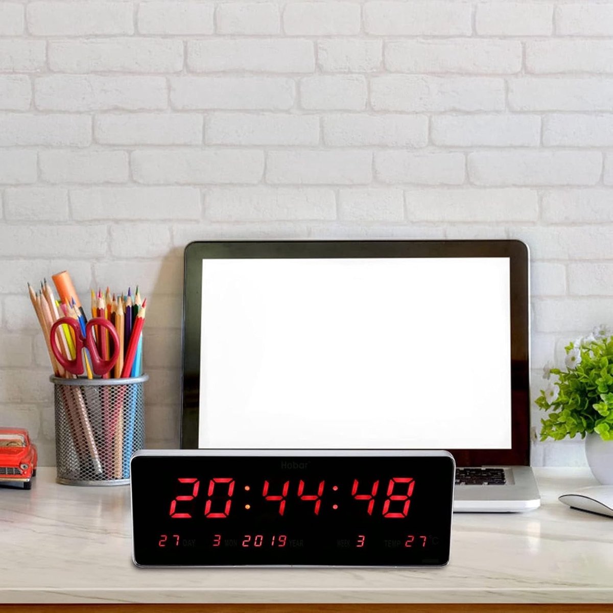 Digitale Wandklok - Kalendertemperatuurweek - 36 x 13 x 3 cm - LED Klok met Multifunctionele Weergave - Voor Woonkamer en Kantoor