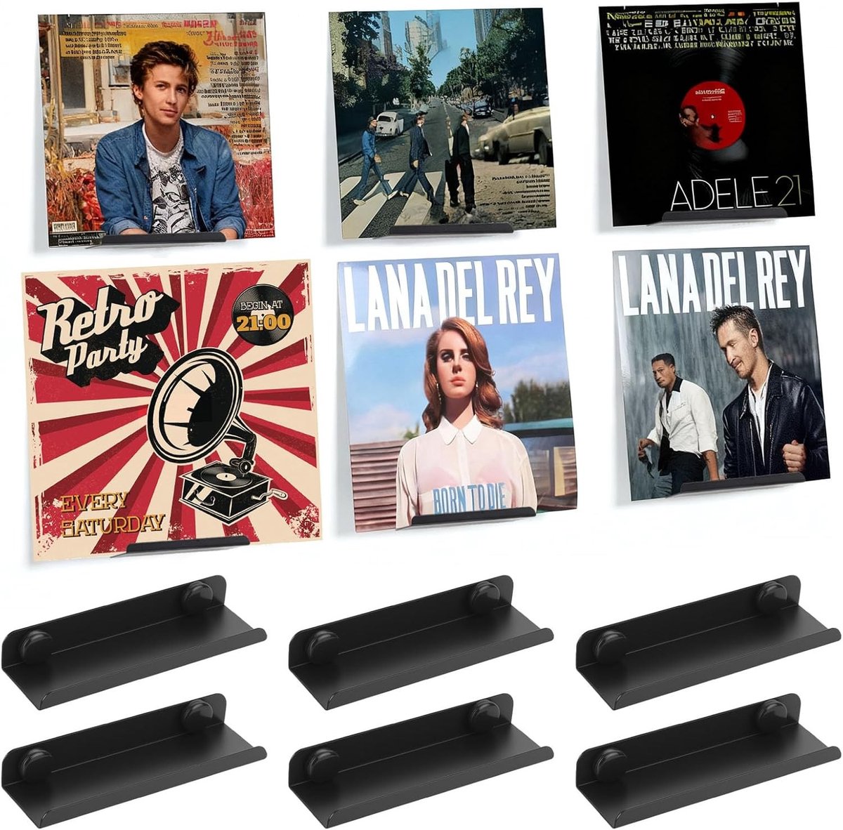 Vinyl Wandsteunen - Zwart - 10 x 3 x 1,6 cm - Metalen Houder voor Vinylplaten - Voor Muziekliefhebbers