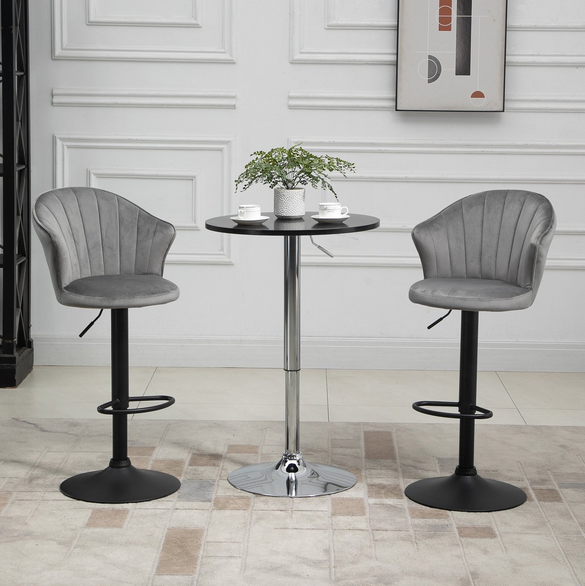 OKWISH Barkruk Set Van 2 – Draaibaar En In Hoogte Verstelbaar – Met Rugleuning Voor Keuken En Bar – Velvet – Grijs