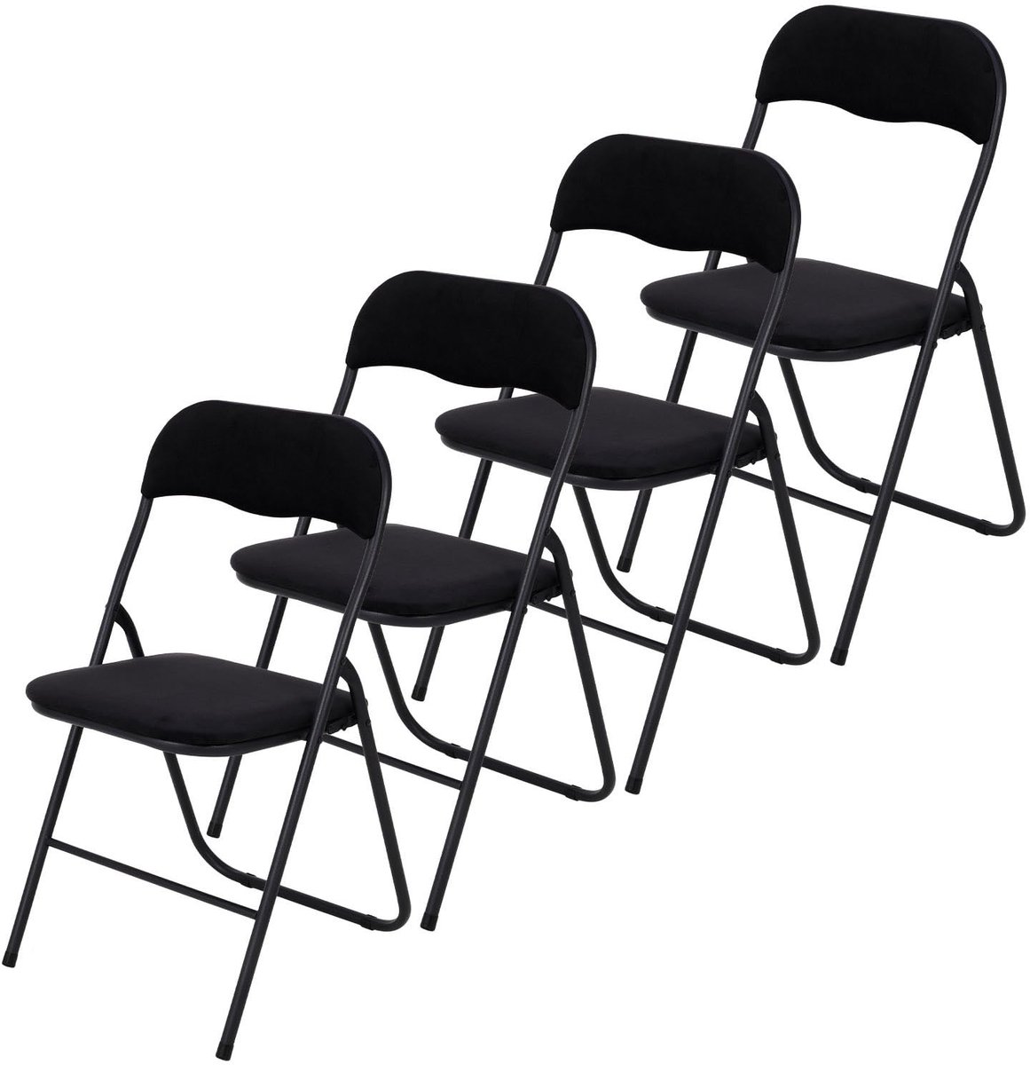 Famanu Klapstoelen set van 4, vouwstoelen van fluweel, opklapbare eettafelstoelen, 43 x 47 x 80 cm in zwart