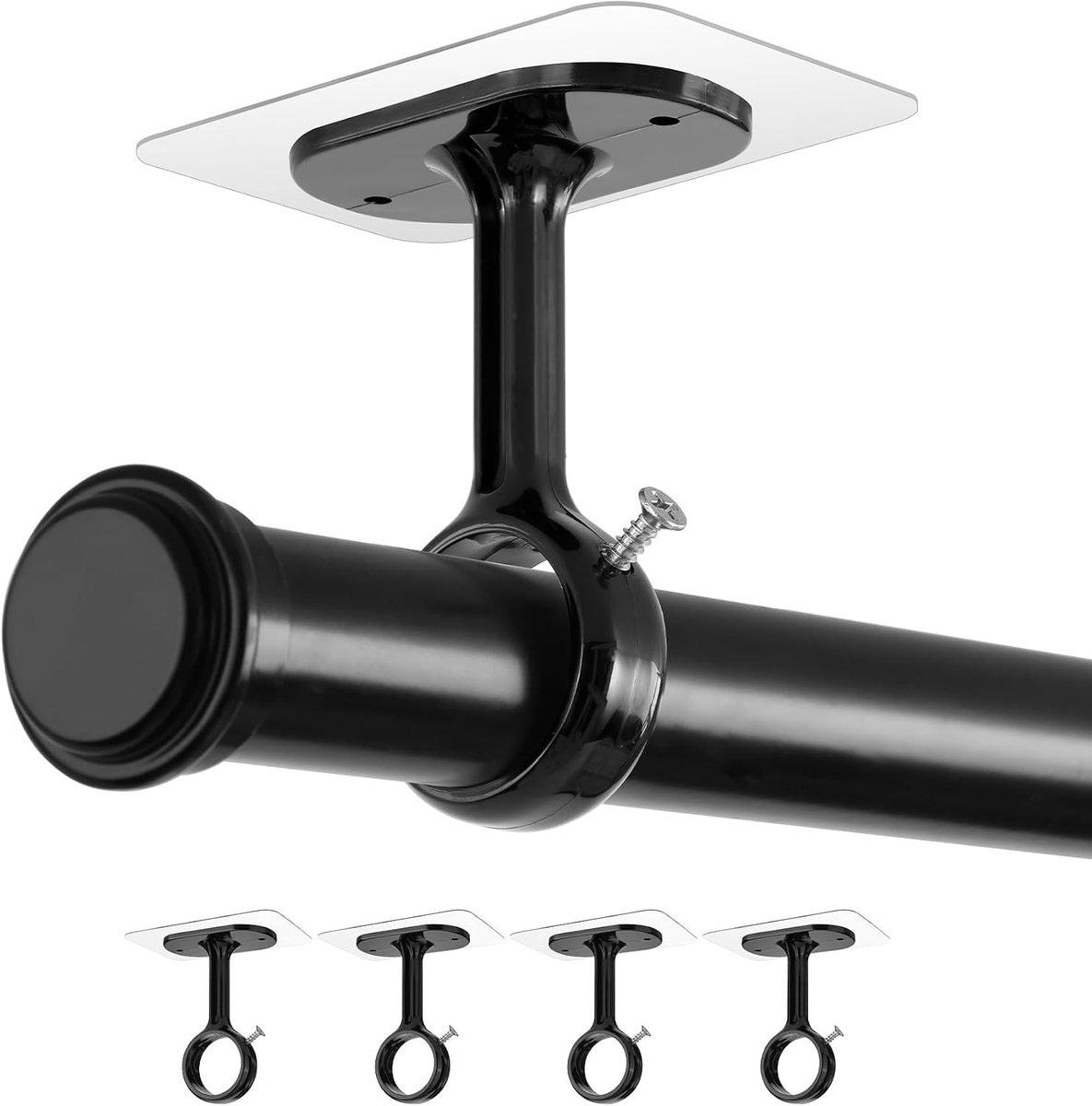 Gordijnroede Plafond Bevestiging - Zwart - Ø 20-32 mm - Zonder Boren - Voor Raam en Badkamer