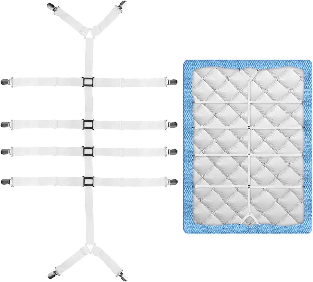 Verstelbare Bedlakenspanner - Wit - Metalen Clip - Voor Matras en Bank
